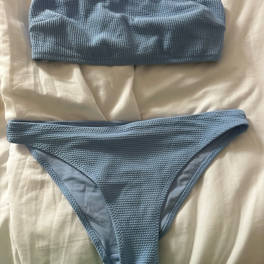 Blue Textured Bikini Set